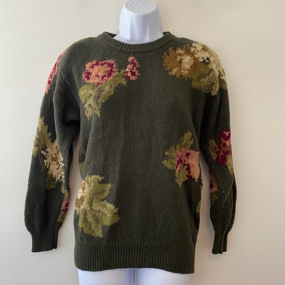 JH Collectibles Olive Green Floral Crewneck Sweater